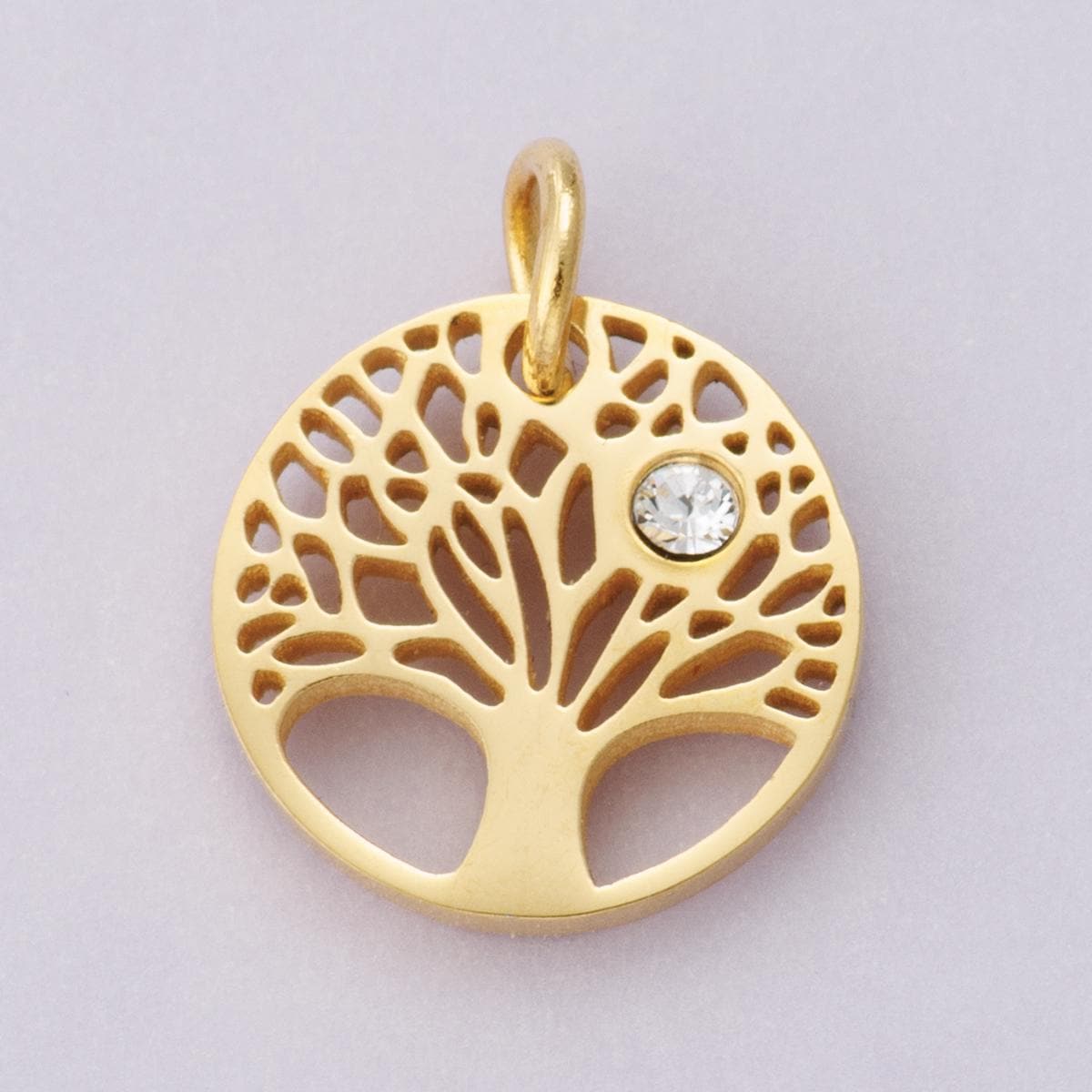18k gold and silver stainless steel tree of life pendant with cubic zirconia dainty spiritual charm DIY Necklace bracelet making | E-00631