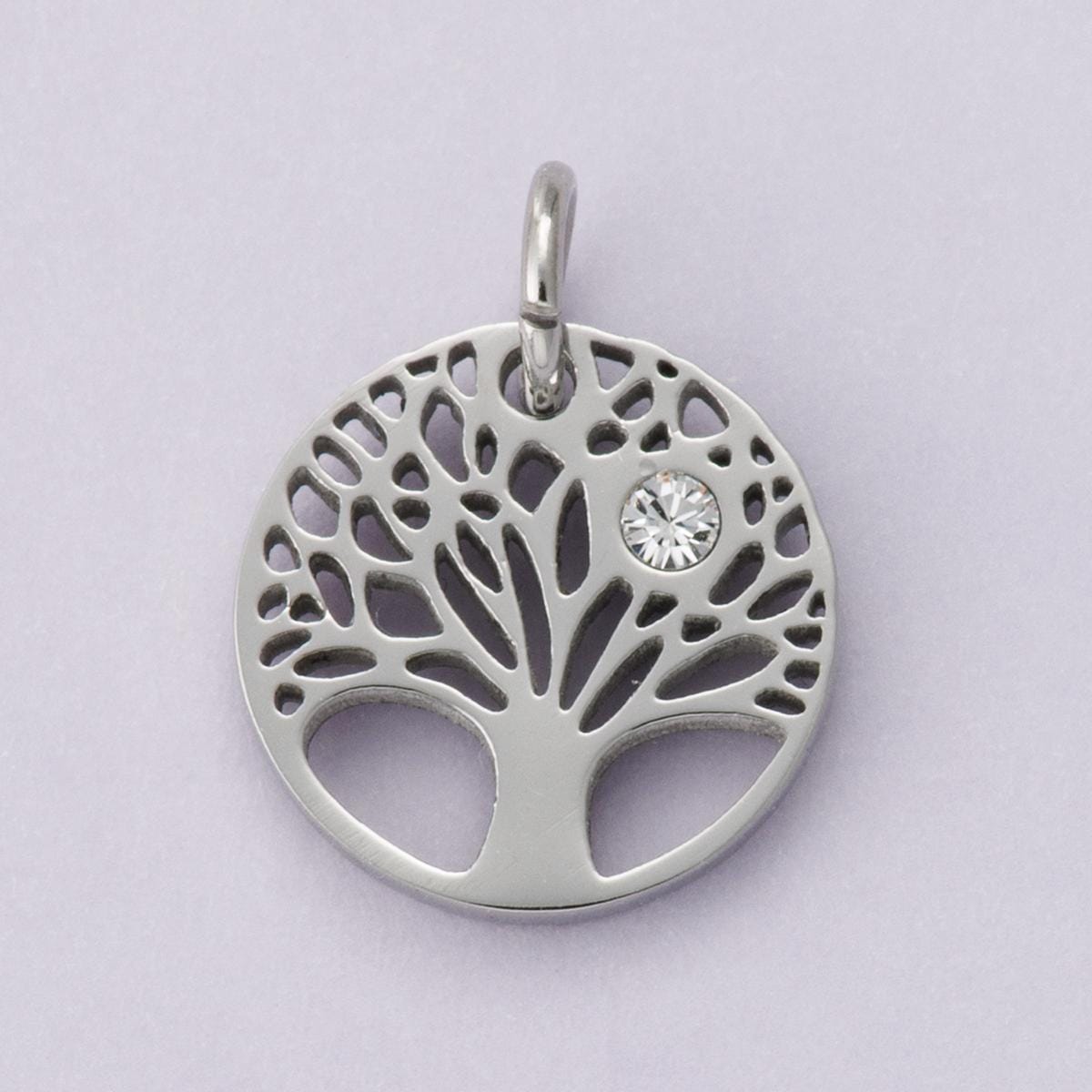 18k gold and silver stainless steel tree of life pendant with cubic zirconia dainty spiritual charm DIY Necklace bracelet making | E-00631
