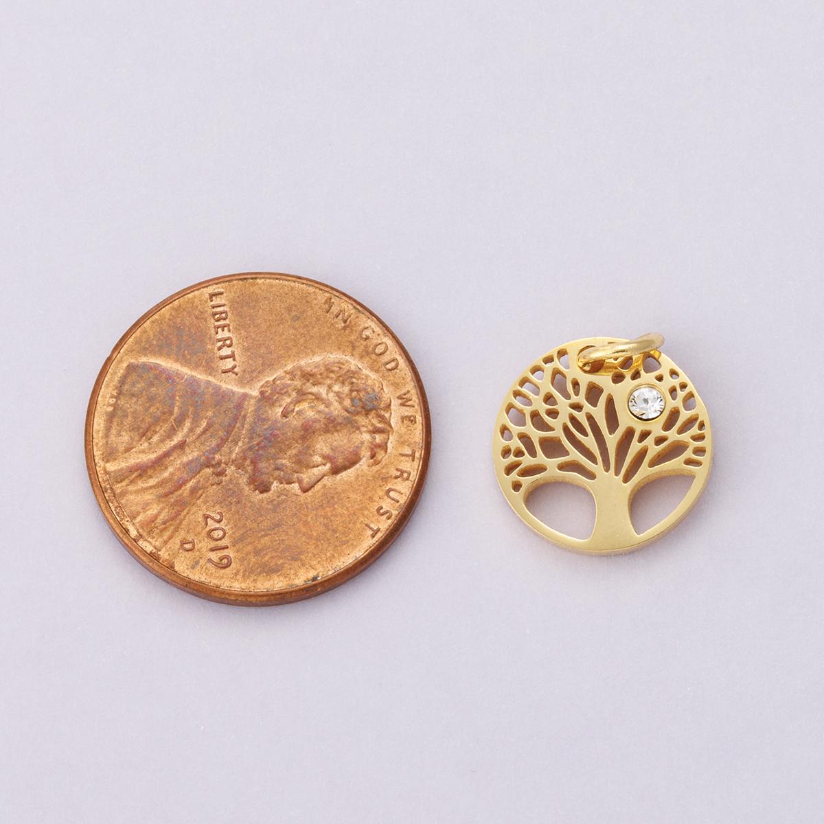 18k gold and silver stainless steel tree of life pendant with cubic zirconia dainty spiritual charm DIY Necklace bracelet making | E-00631