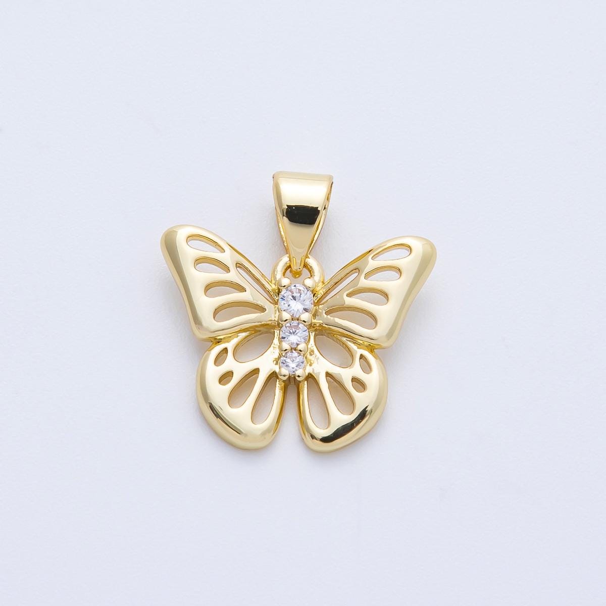 14k Gold Filled Butterfly Pendant 17mm Dainty Micro Pave CZ Nature Insect Charm DIY Jewelry Making Supply for Custom Necklace | CHARMS-00365