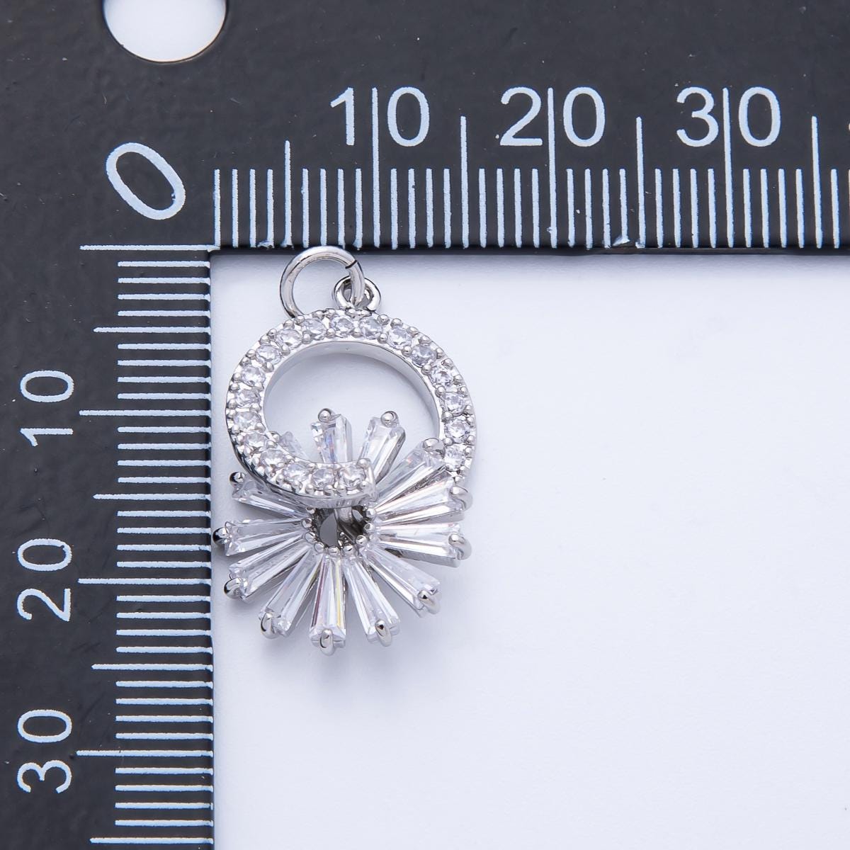 Baguette CZ Sunburst Pendant Radiant Flower Cluster Necklace 23.7mm Starburst Charm for Jewelry Making Dainty Gift for her | CHARMS-00367