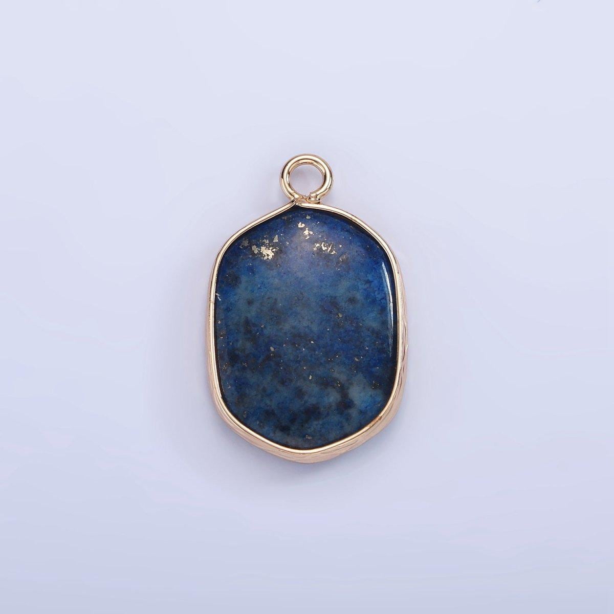 14K Gold Filled Natural Gemstone Multifaceted Oval Bezel Charm - Blue Lapis