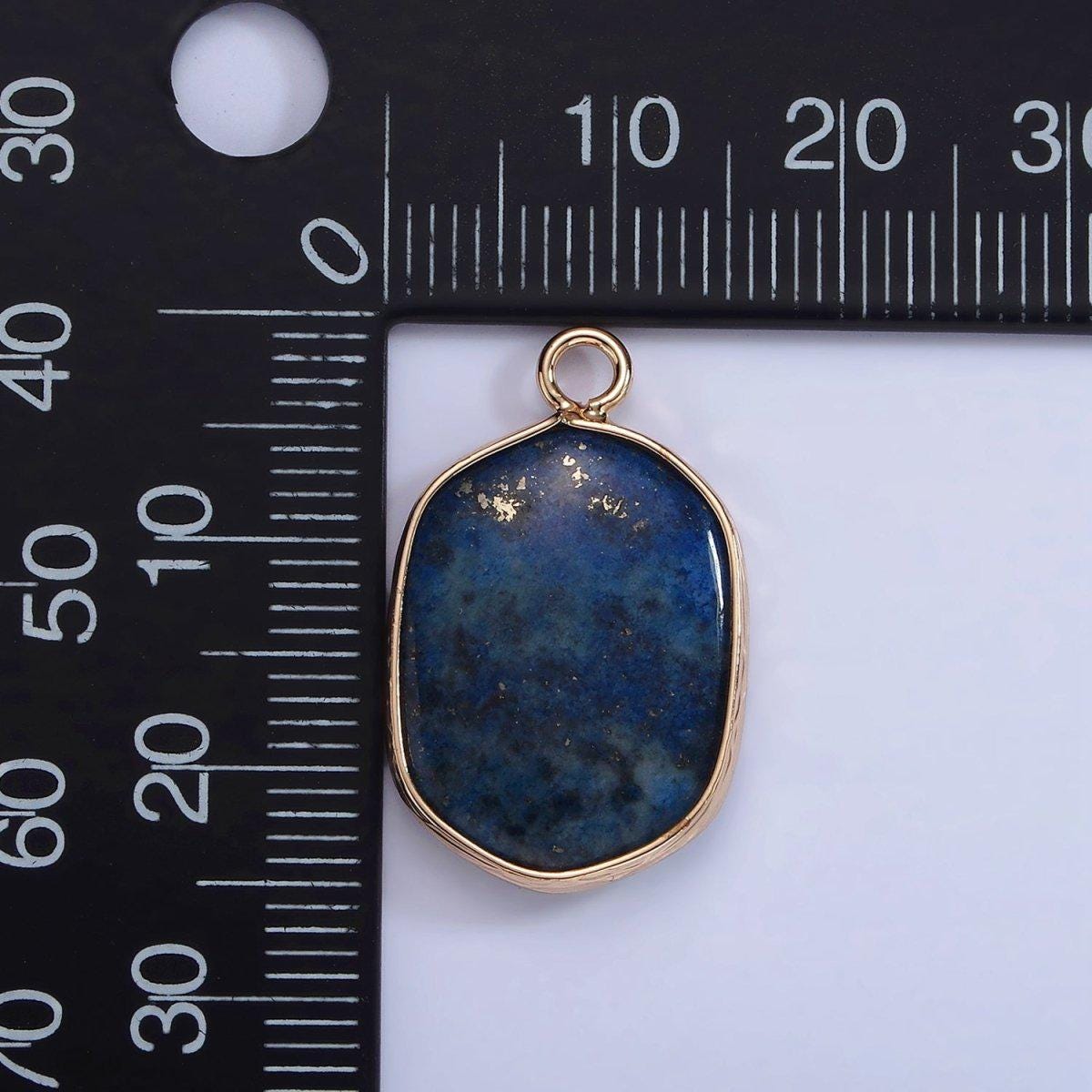 14K Gold Filled Natural Gemstone Multifaceted Oval Bezel Charm - Blue Lapis