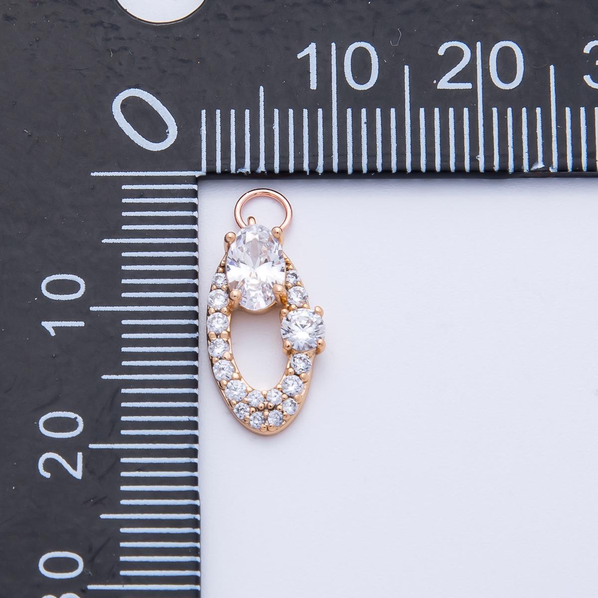 Rose Gold Oval Halo Charms Dainty Micro Pave CZ Pendants Pink & Clear Crystals Jewelry Making DIY Necklace Bracelet Supplies | CHARMS-00368