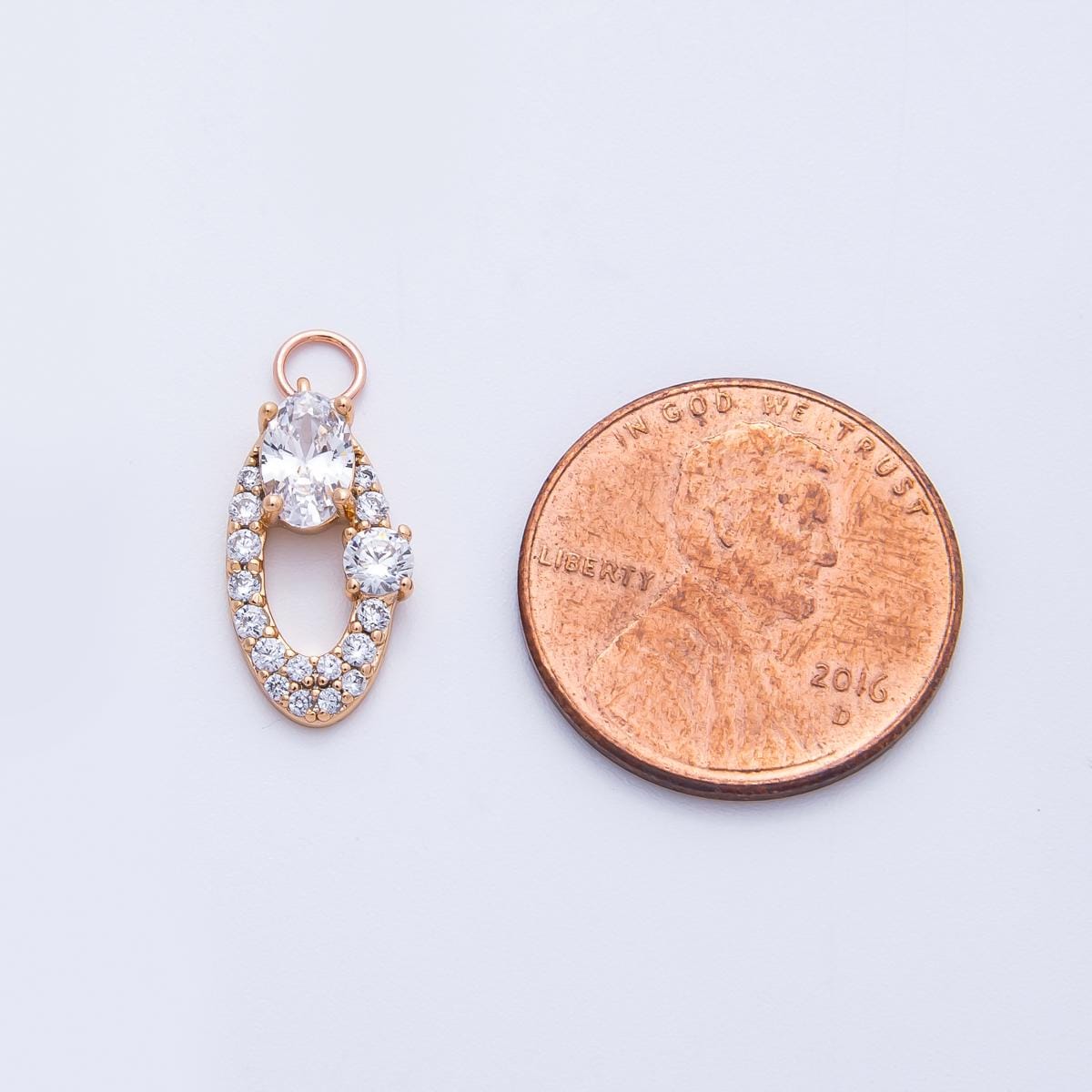 Rose Gold Oval Halo Charms Dainty Micro Pave CZ Pendants Pink & Clear Crystals Jewelry Making DIY Necklace Bracelet Supplies | CHARMS-00368