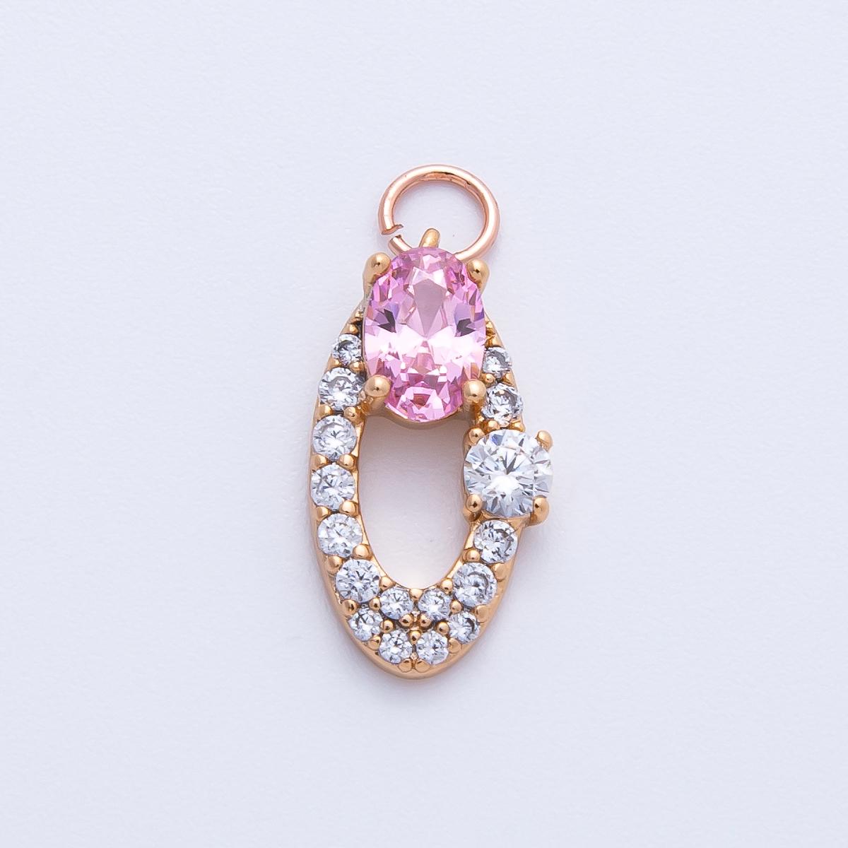 Rose Gold Oval Halo Charms Dainty Micro Pave CZ Pendants Pink & Clear Crystals Jewelry Making DIY Necklace Bracelet Supplies | CHARMS-00368