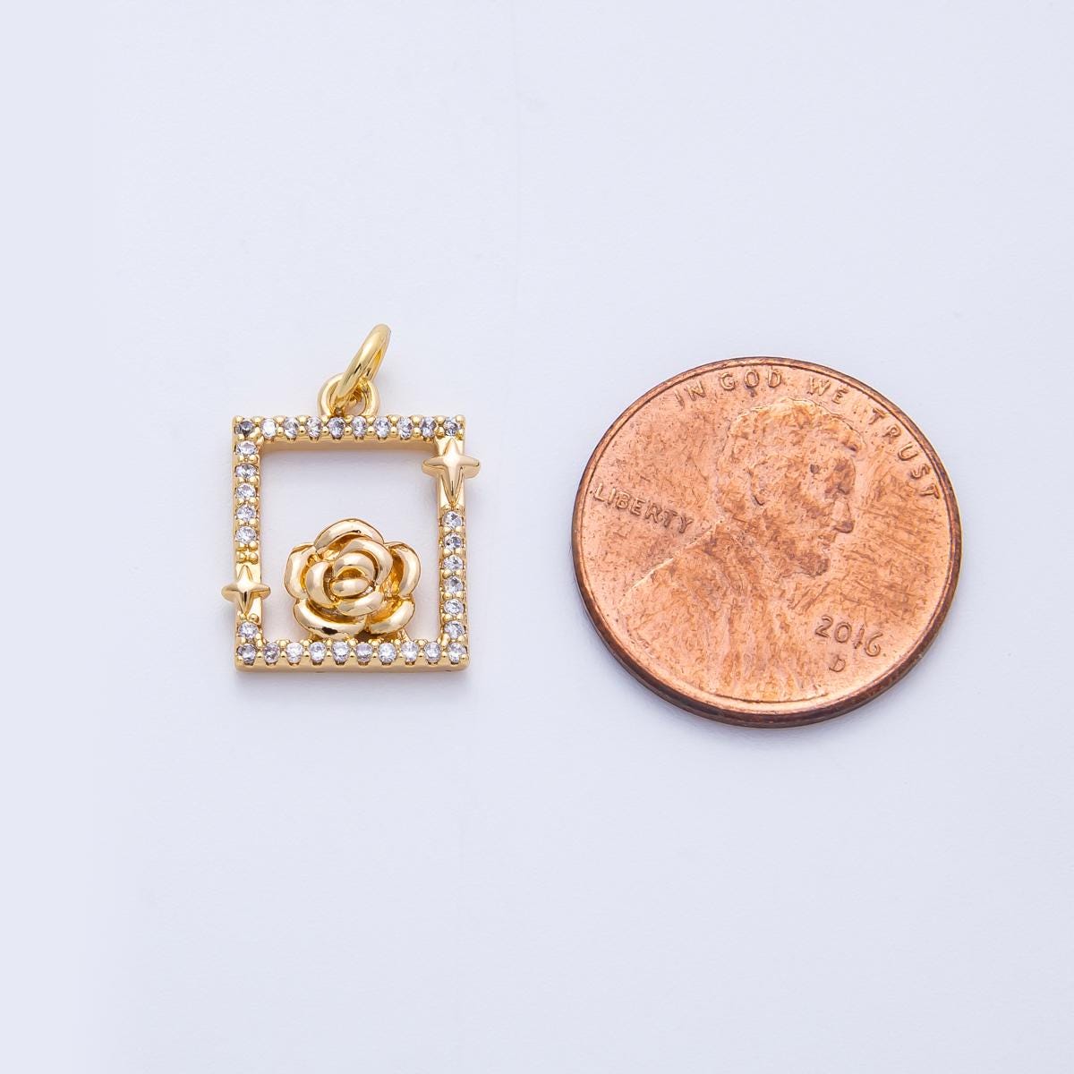 18k Gold filled & white gold Floating Rose Rectangle Frame Pendant Dainty Micro Pave CZ Jewelry Making Supply Custom Necklace | CHARMS-00375