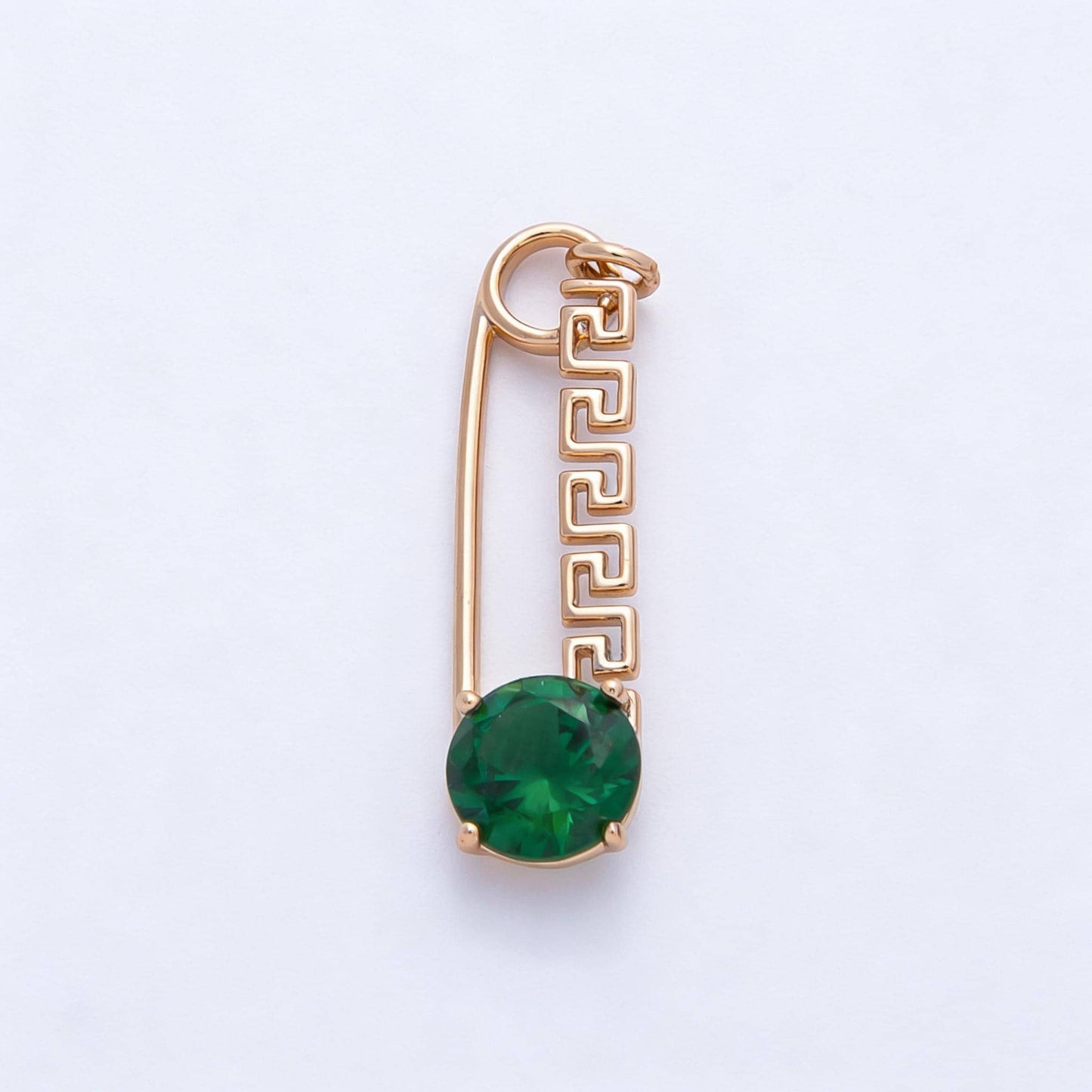 Rose Gold Safety Pin Charm 25mm Birthstone Crystal Pendant Greek Style CZ Pin Jewelry Necklace & Bracelet Making DIY Supply | CHARMS-00377
