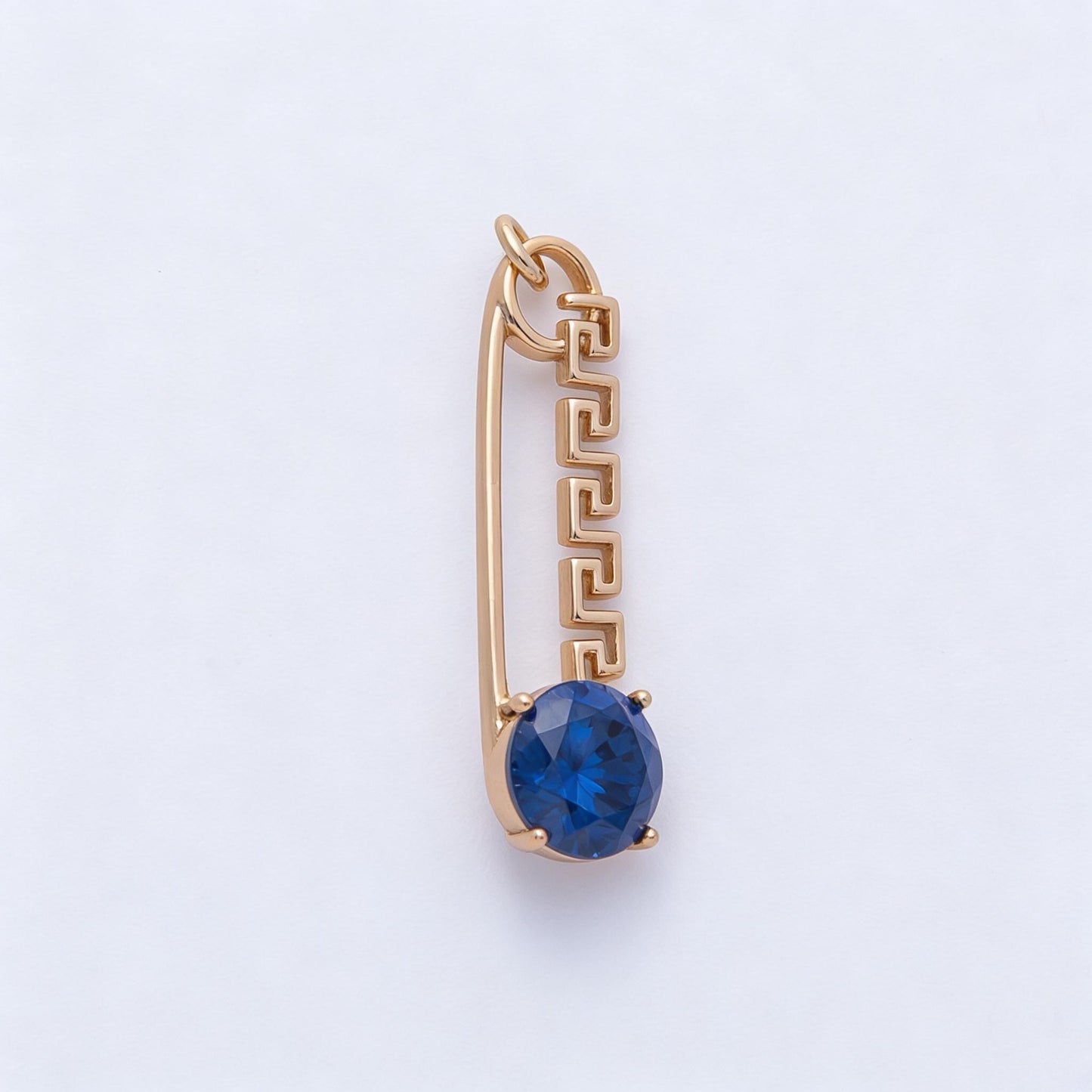 Rose Gold Safety Pin Charm 25mm Birthstone Crystal Pendant Greek Style CZ Pin Jewelry Necklace & Bracelet Making DIY Supply | CHARMS-00377