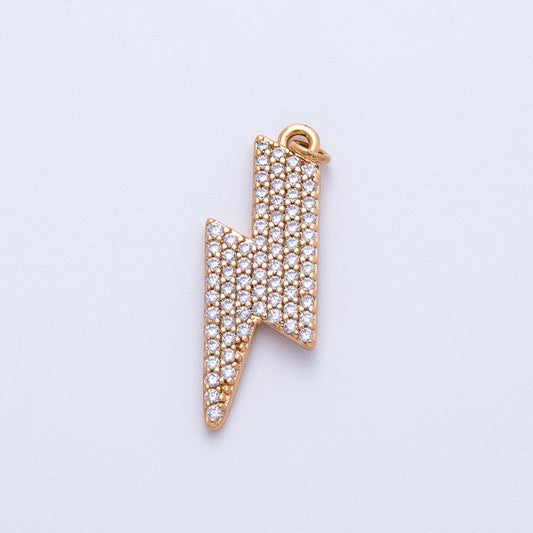 Rose Gold Micro Pave CZ Lightning Bolt Pendant Dainty Thunderbolt Charm for Necklace Iced Out Flash Jewelry Gift for Her | CHARMS-00389