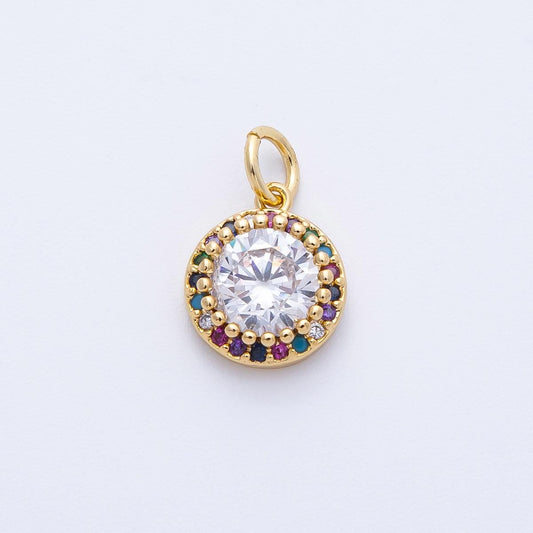 16k Gold Filled Mini Rainbow Halo Charm Multicolor Cubic Zirconia Circle Charm Round CZ Medallion Celestial Jewelry Gift Her | CHARMS-00391