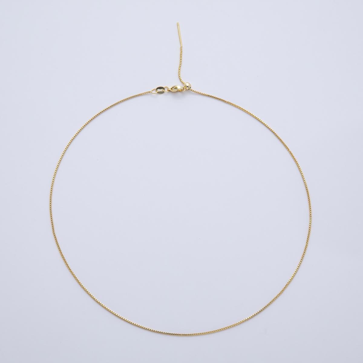Dainty 24k gold filled Box Chain Adjustable Necklace Box link neck chain, thin simple layering chain 19" long Threader Chain WA-4212