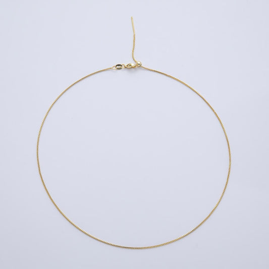 Dainty 24k gold filled Box Chain Adjustable Necklace Box link neck chain, thin simple layering chain 19" long Threader Chain WA-4212