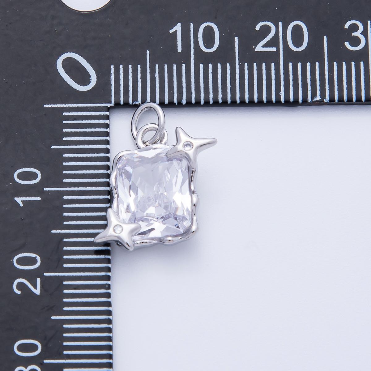 White Gold Filled Cosmic Emerald Cut CZ Pendant with Stars 15.4mm Celestial Jewelry Sparkly Charm Gift for Her DIY Necklace | CHARMS-00393