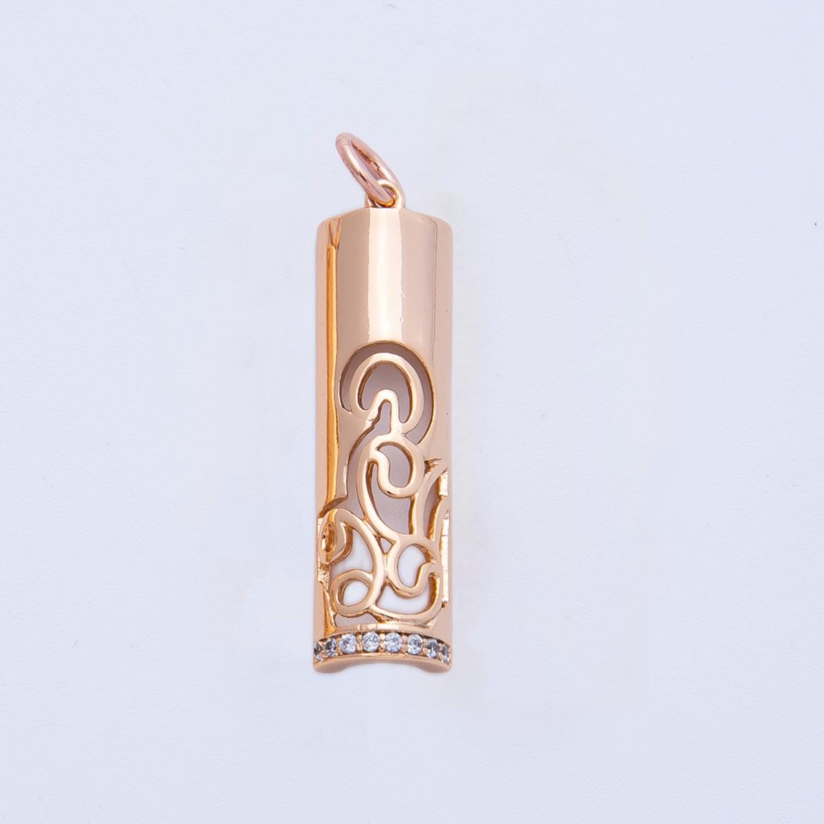 Rose Gold Filigree Tube Pendant Intricate Ornate Half Cylinder Charm for Necklace and Earrings Bohemian Gift Her DIY Supply | CHARMS-00394
