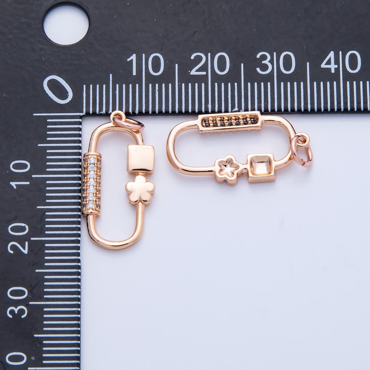 Rose Gold Carabiner Lock Charm 21.8mm Dainty Flower Screw Gate Modern Clasp Charm Holder DIY Jewelry Making Supply Necklace | CHARMS-00396
