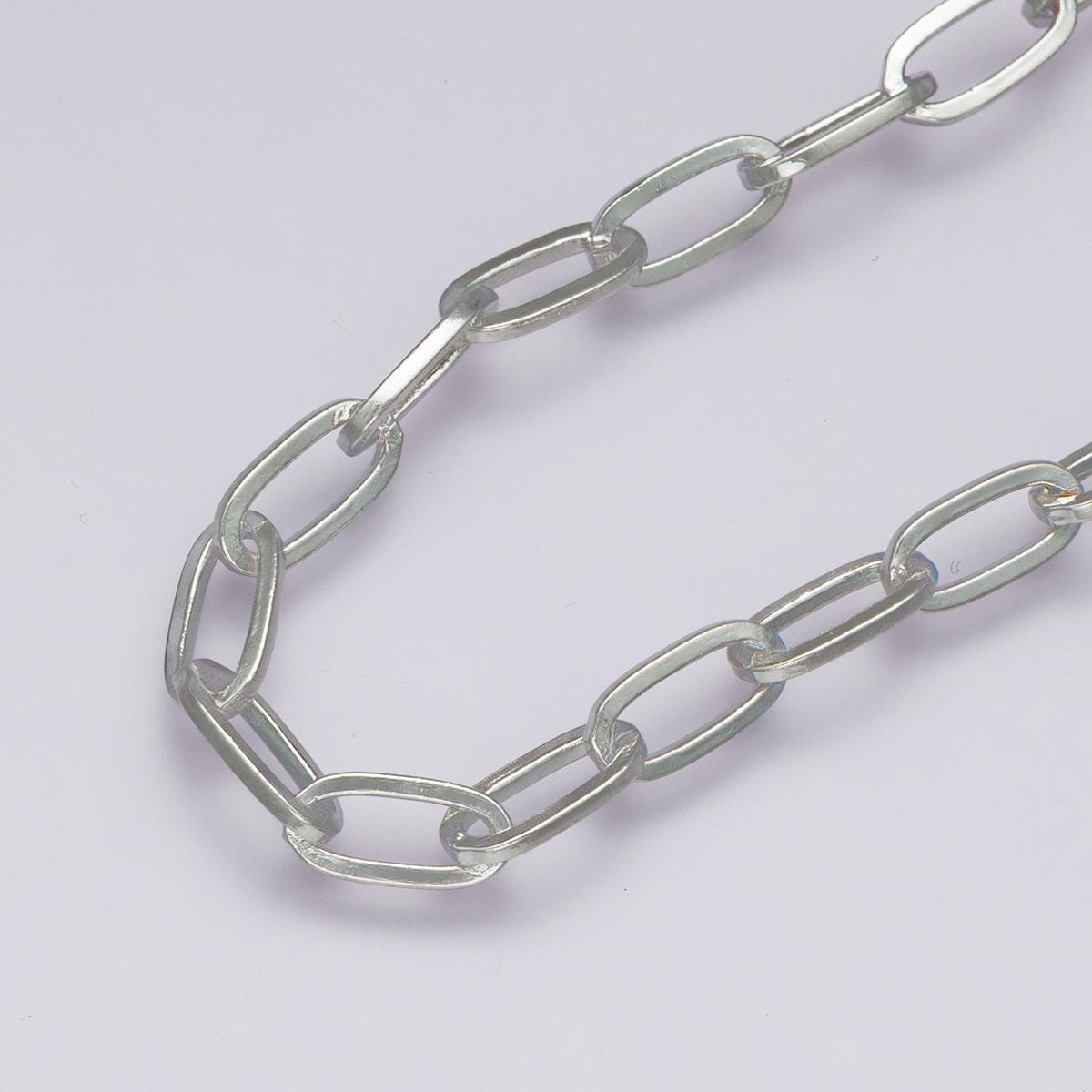 Chunky Silver elongated Oval paper clip chain 4.6mm paperclip chain for jewelry making | roll-1862