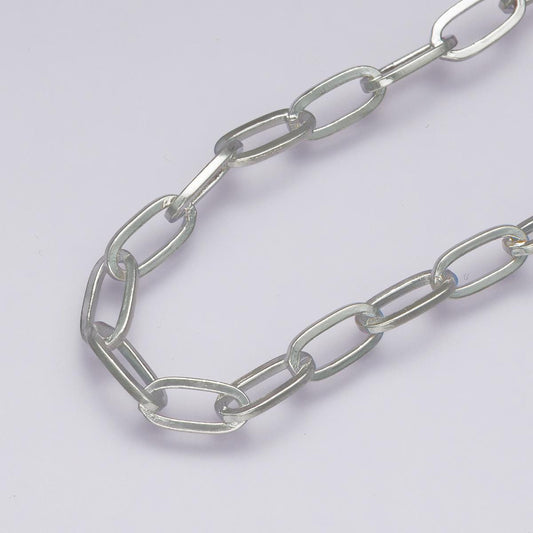 Chunky Silver elongated Oval paper clip chain 4.6mm paperclip chain for jewelry making | roll-1862