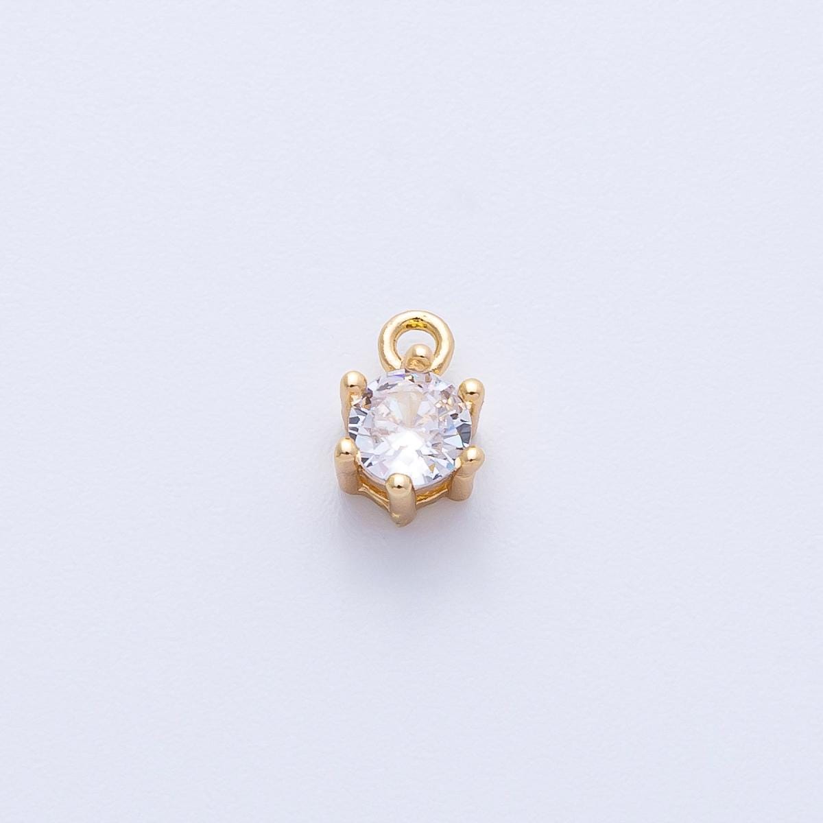 16k Gold Filled Mini Solitaire Charm 7.1mm dainty round cubic zirconia pendant minimalist jewelry finding sparkly necklace | CHARMS-00398