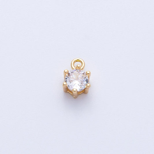 16k Gold Filled Mini Solitaire Charm 7.1mm dainty round cubic zirconia pendant minimalist jewelry finding sparkly necklace | CHARMS-00398