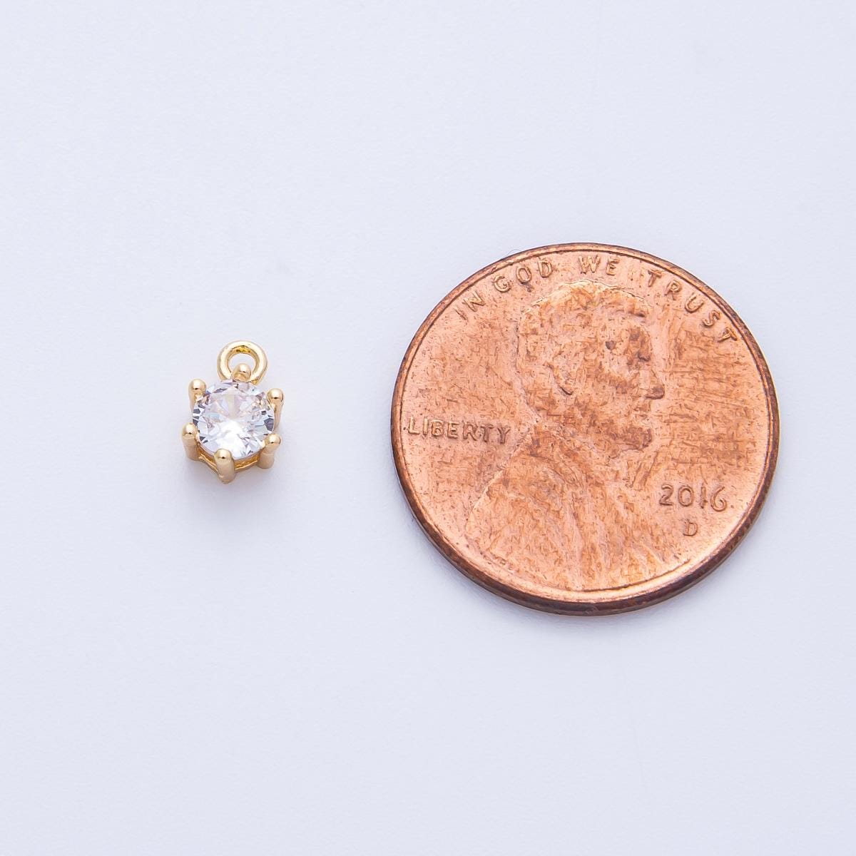 16k Gold Filled Mini Solitaire Charm 7.1mm dainty round cubic zirconia pendant minimalist jewelry finding sparkly necklace | CHARMS-00398