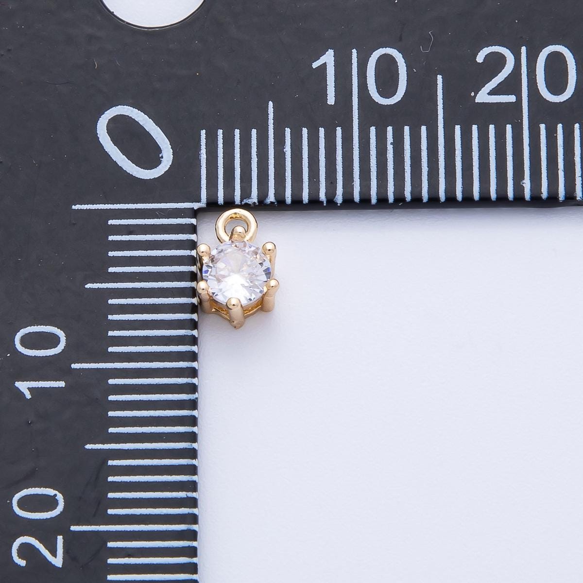 16k Gold Filled Mini Solitaire Charm 7.1mm dainty round cubic zirconia pendant minimalist jewelry finding sparkly necklace | CHARMS-00398