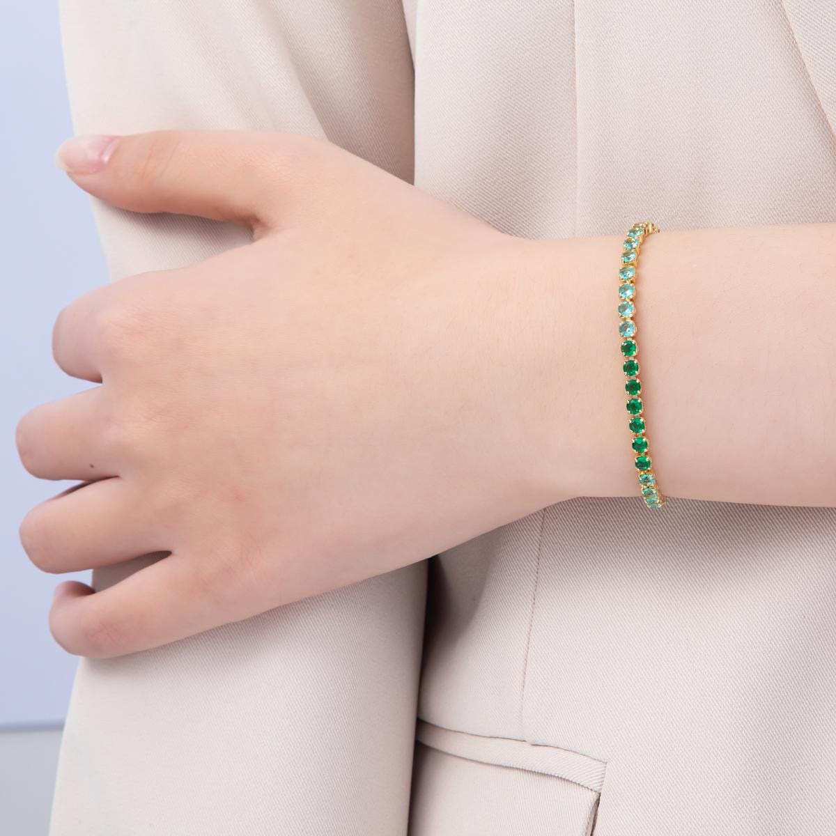 Dainty gold tennis bracelet cz Colorful Gradient tennis bracelet cubic zirconia bracelet green pink clear cz bracelet WA-4223