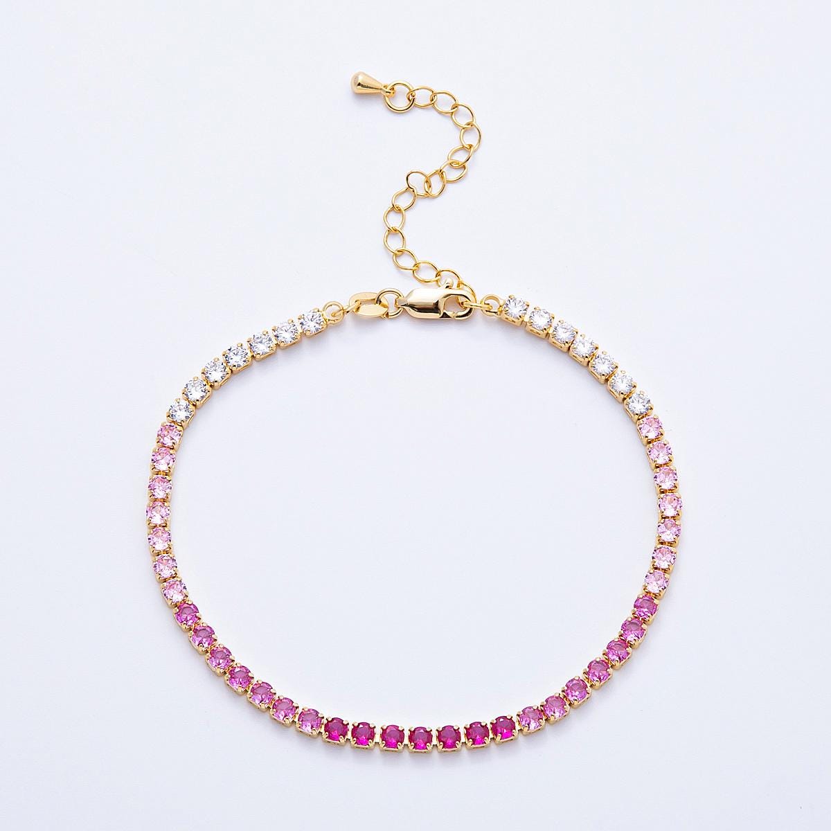 Dainty gold tennis bracelet cz Colorful Gradient tennis bracelet cubic zirconia bracelet green pink clear cz bracelet WA-4223