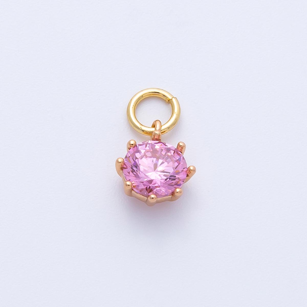 Rose Gold Pink and Champagne Solitaire CZ Charm Round Add on Necklace Earrings Mini Birthstone Jewelry Dainty Gift for Her | CHARMS-00403