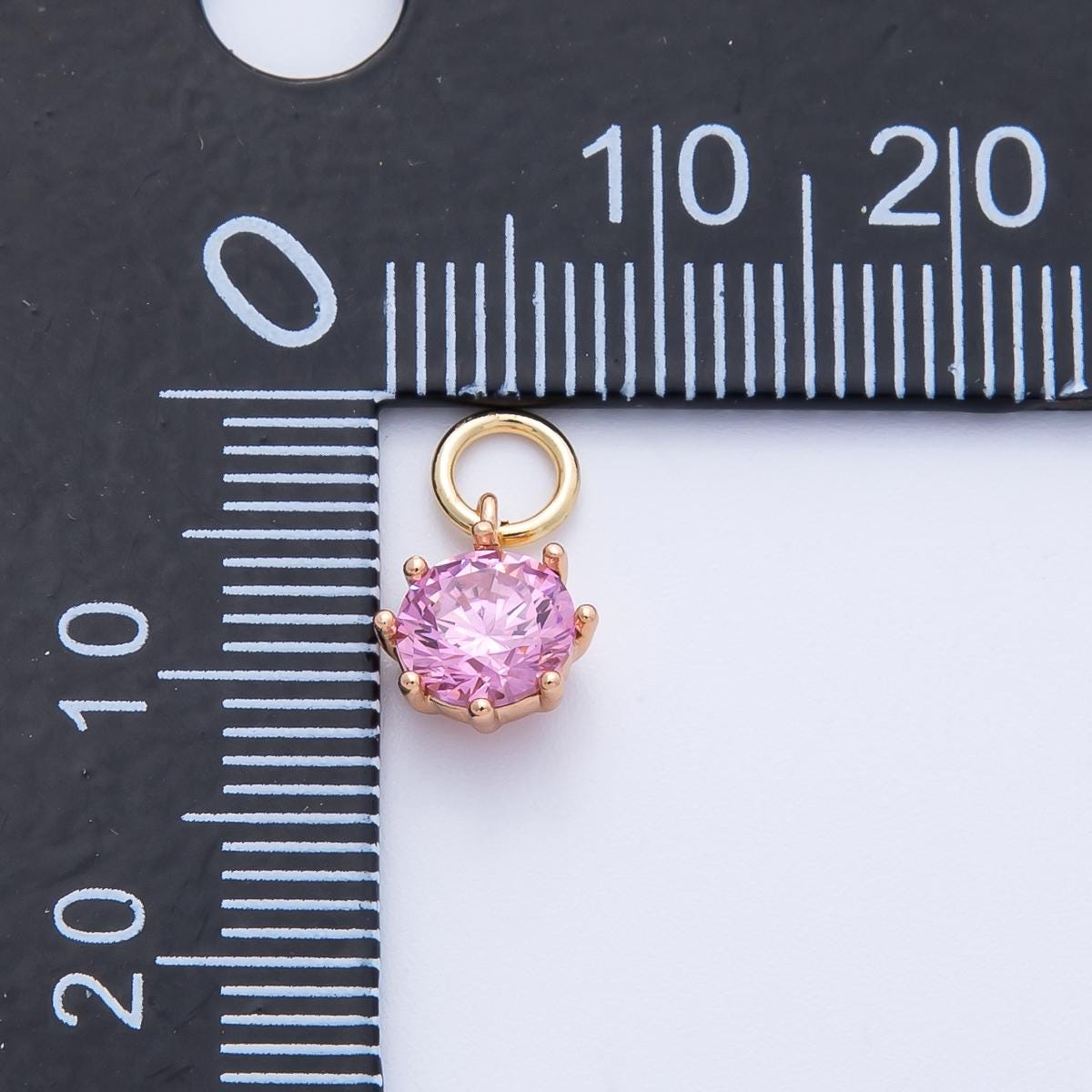 Rose Gold Pink and Champagne Solitaire CZ Charm Round Add on Necklace Earrings Mini Birthstone Jewelry Dainty Gift for Her | CHARMS-00403