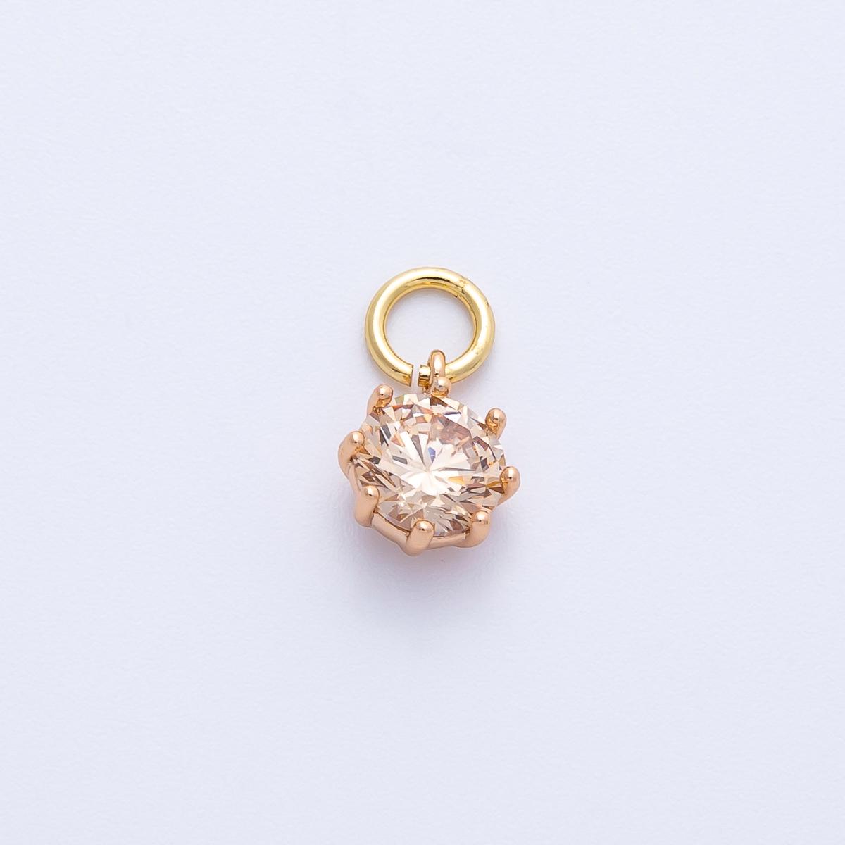 Rose Gold Pink and Champagne Solitaire CZ Charm Round Add on Necklace Earrings Mini Birthstone Jewelry Dainty Gift for Her | CHARMS-00403