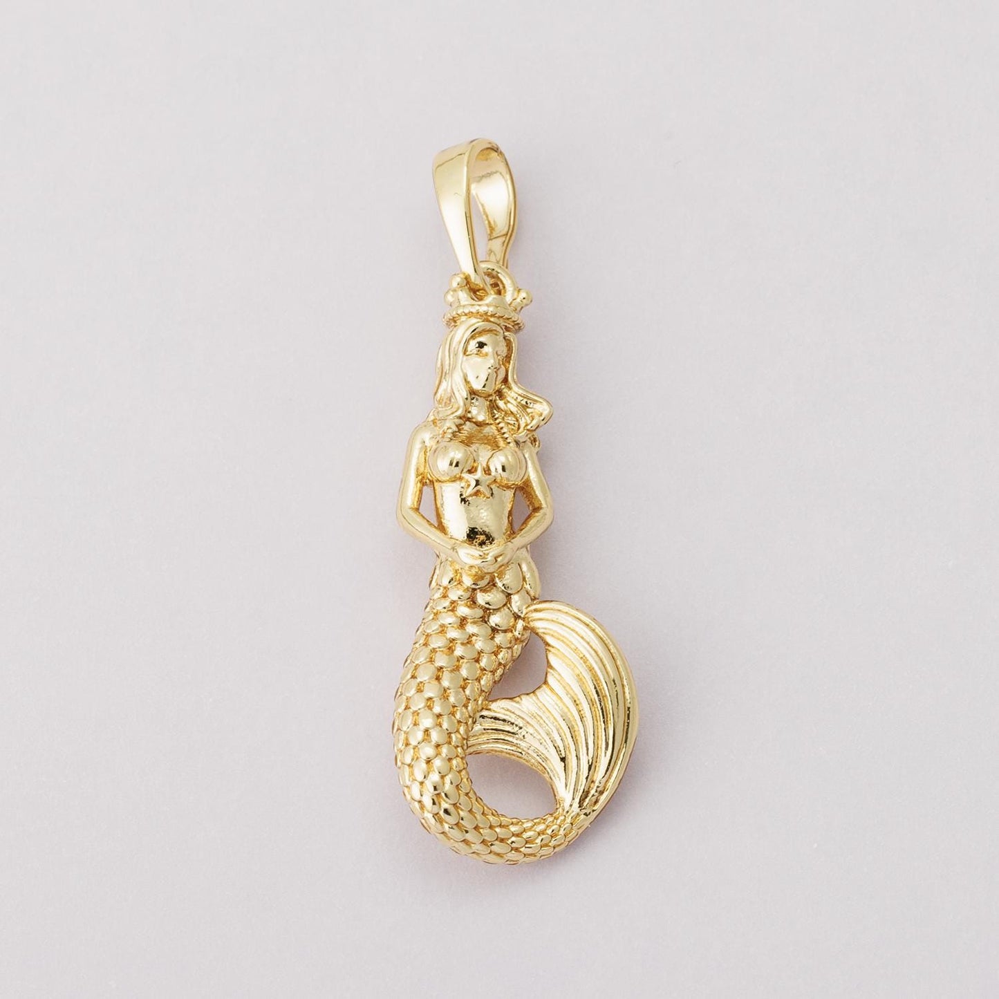 14K Gold Filled 30mm Mermaid Sea Multidimensional 3D Pendant Mythical creature sea siren necklace charm waterproof diy supply | I00004