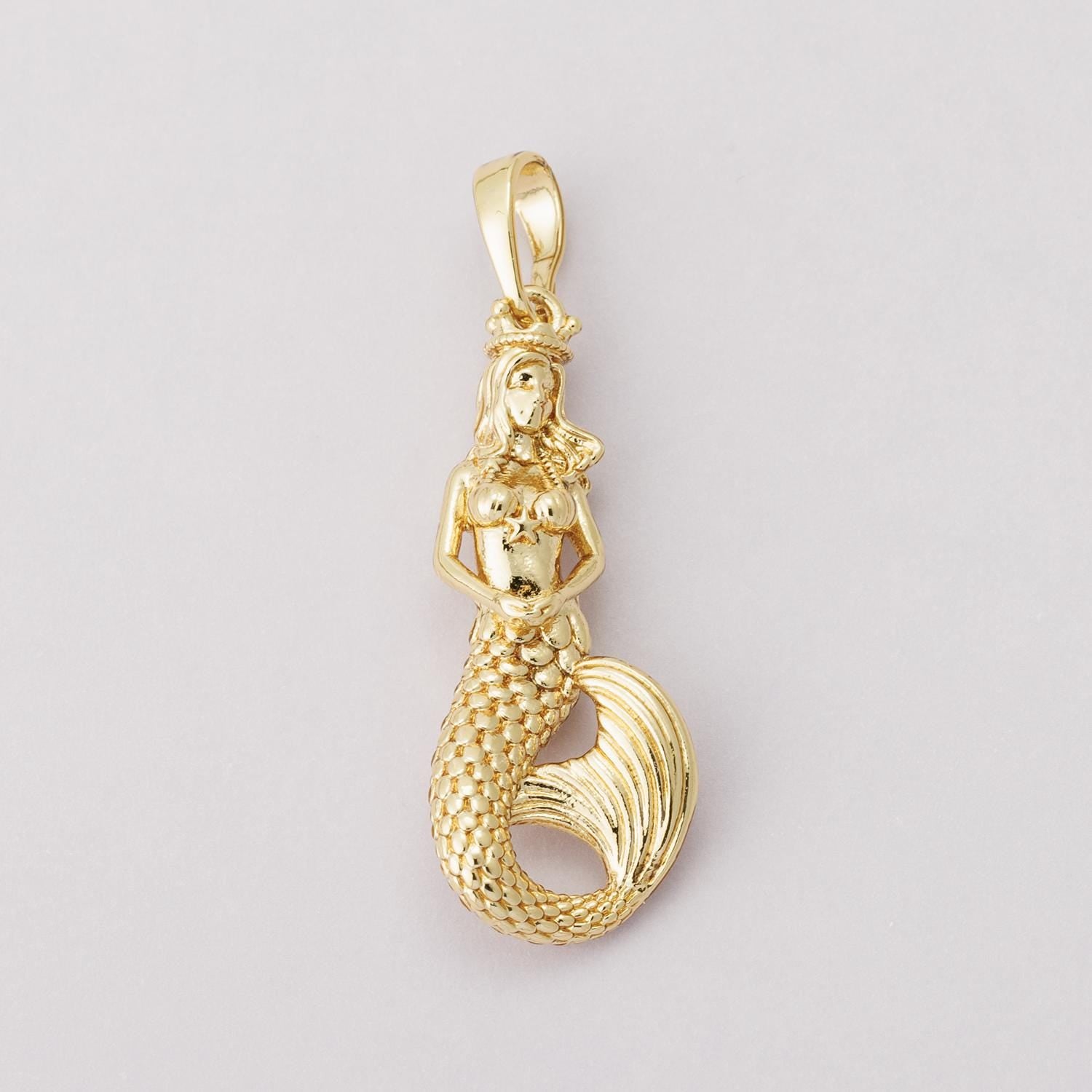 14K Gold Filled 30mm Mermaid Sea Multidimensional 3D Pendant Mythical creature sea siren necklace charm waterproof diy supply | I00004