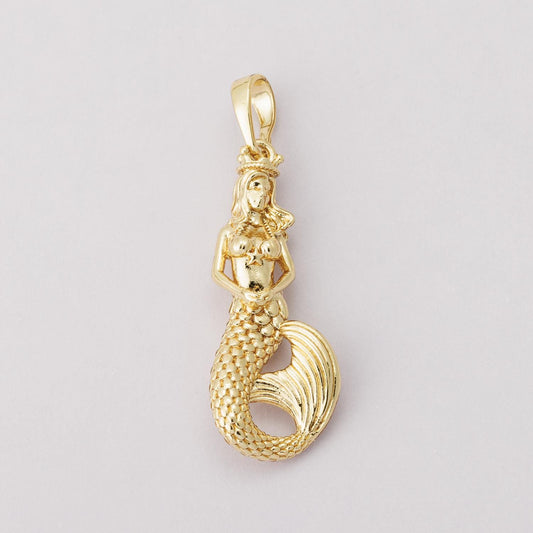 14K Gold Filled 30mm Mermaid Sea Multidimensional 3D Pendant Mythical creature sea siren necklace charm waterproof diy supply | I00004