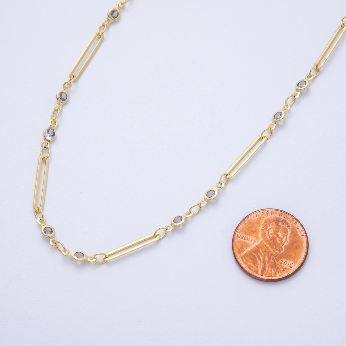 16K Gold Filled 2.8mm Clear CZ Round Paperclip Unfinished Chain by Yard Wholesale Bulk DIY Jewelry Making Supply necklace | Roll-01842