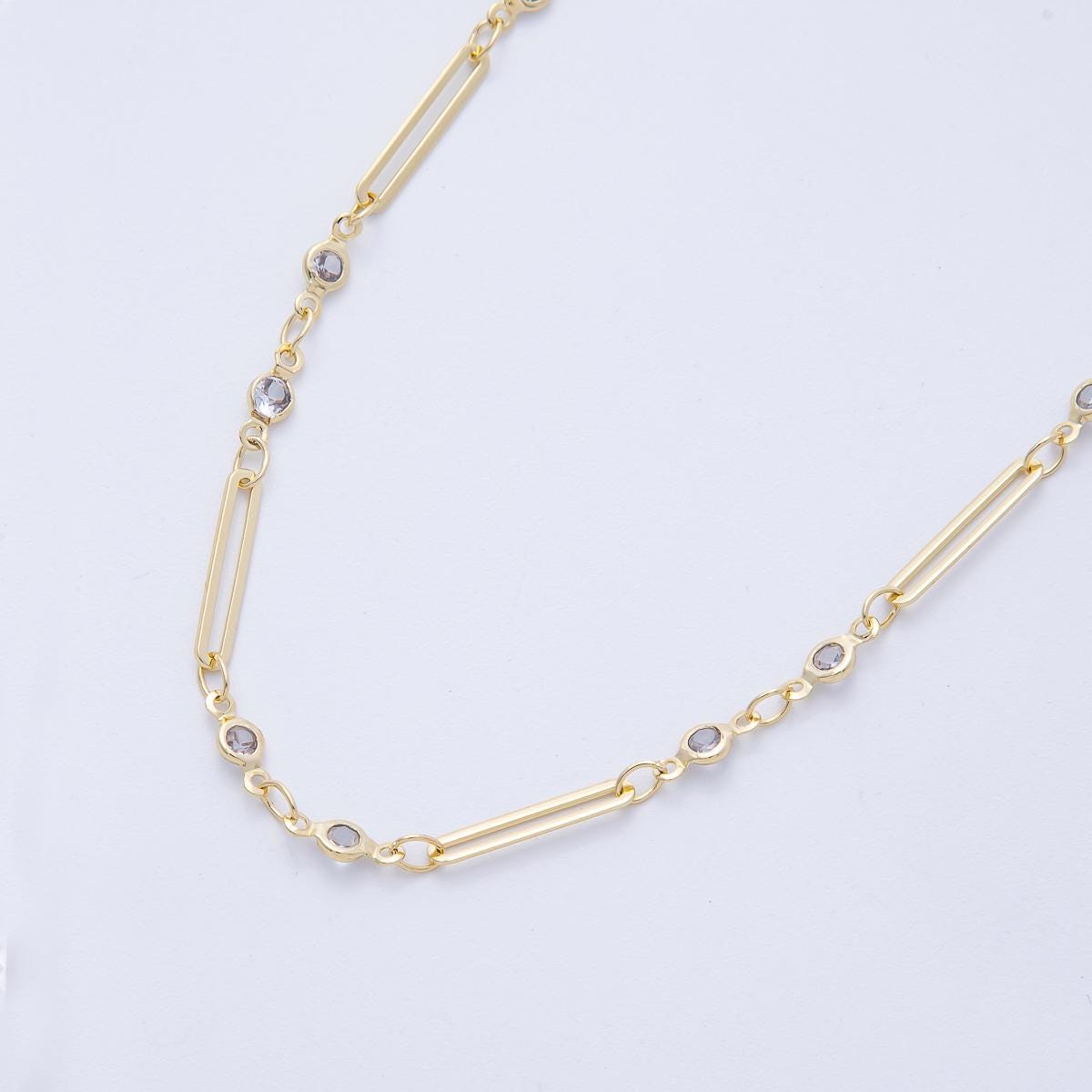 16K Gold Filled 2.8mm Clear CZ Round Paperclip Unfinished Chain by Yard Wholesale Bulk DIY Jewelry Making Supply necklace | Roll-01842