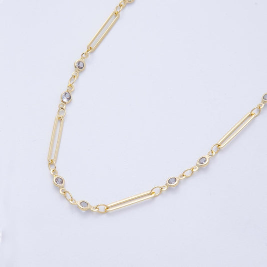 16K Gold Filled 2.8mm Clear CZ Round Paperclip Unfinished Chain by Yard Wholesale Bulk DIY Jewelry Making Supply necklace | Roll-01842