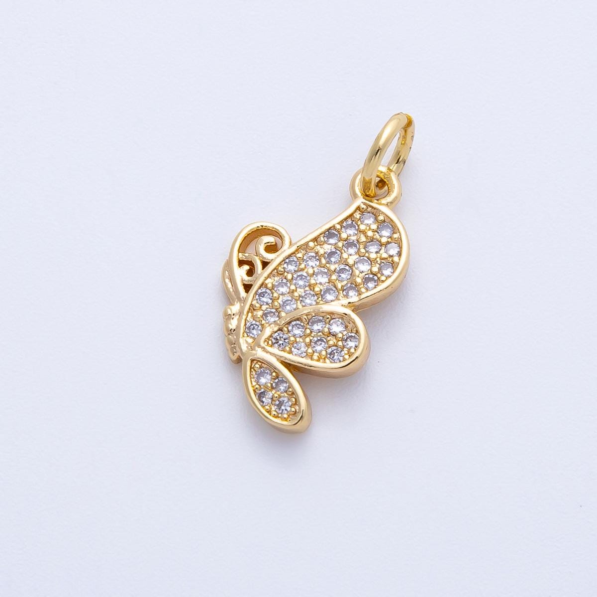 16k gold filled Half Butterfly Charm Necklace 16.1mm Dainty Micro Paved CZ Y2k Jewelry Nature Inspired Gift for Daughter | CHARMS-00407