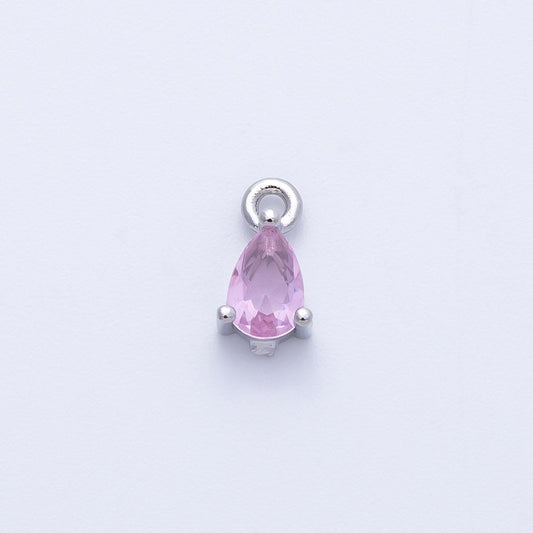 Silver Pink Sapphire Charm 9.3mm Teardrop Pendant Dainty Gift DIY Jewelry Making Supply for Custom Earrings Necklace Bracelet | CHARMS-00409
