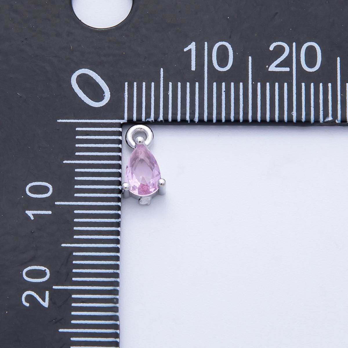 Silver Pink Sapphire Charm 9.3mm Teardrop Pendant Dainty Gift DIY Jewelry Making Supply for Custom Earrings Necklace Bracelet | CHARMS-00409