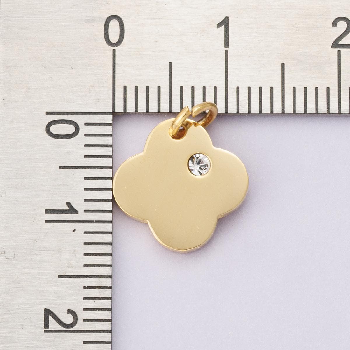 Stainless Steel Clear CZ Clover Quatrefoil Charm 12mm dainty minimalist CZ lucky flower necklace earring bracelet jewelry making | E-00627