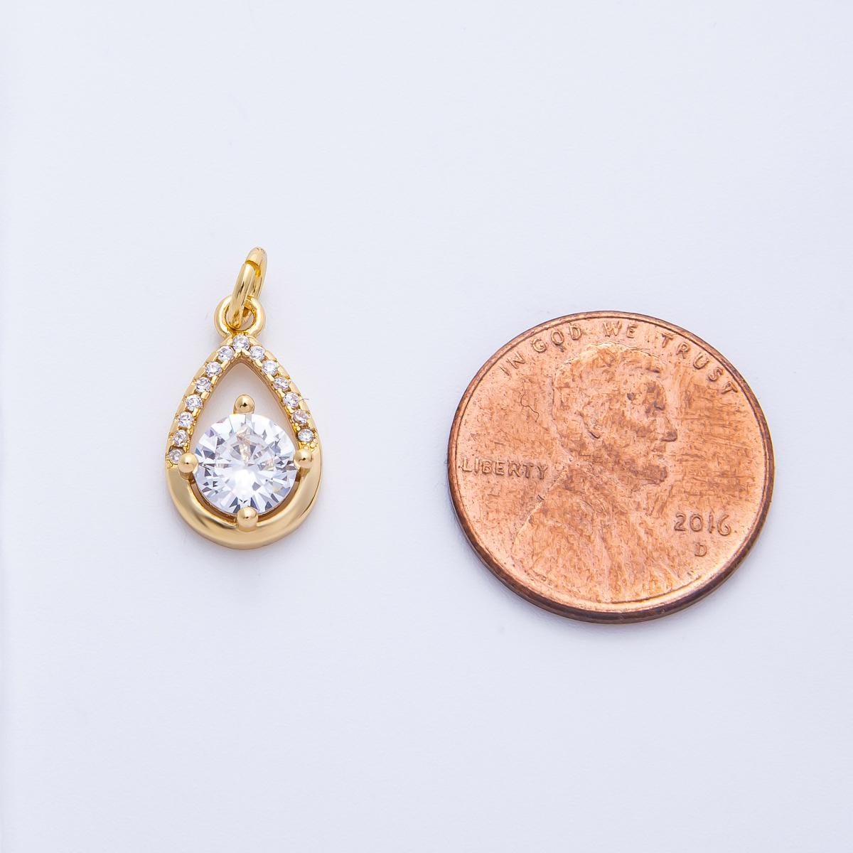 18k Gold Filled Floating CZ Teardrop Pendant 15.5mm Dainty Pair Necklace Minimalist Bridal Jewelry DIY Supply | CHARMS-00412