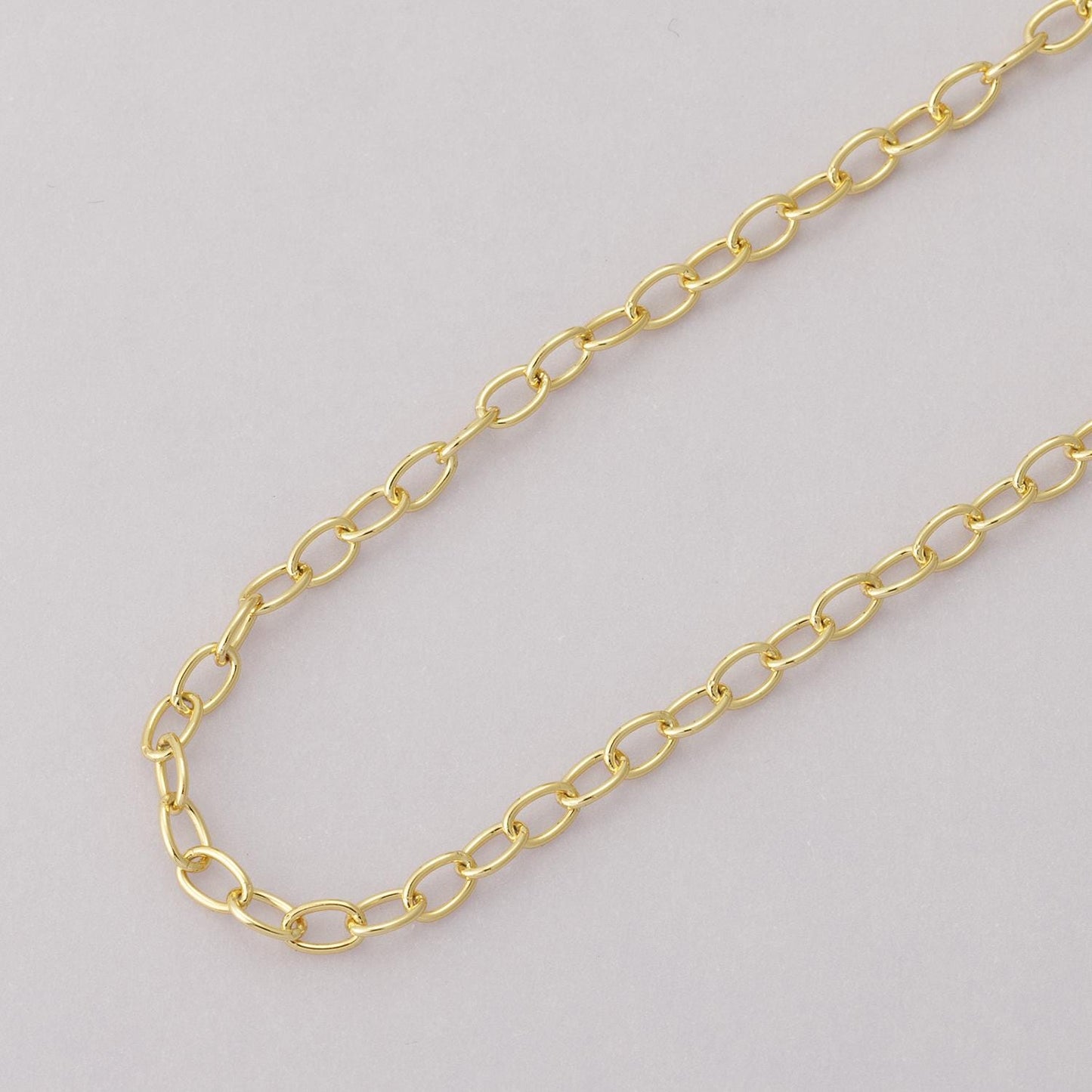 16K Gold Filled 4mm x 2.5mm Minimalist Cable Unfinished Chain by Yard wholesale bulk diy jewelry making supply necklace | Roll-01852