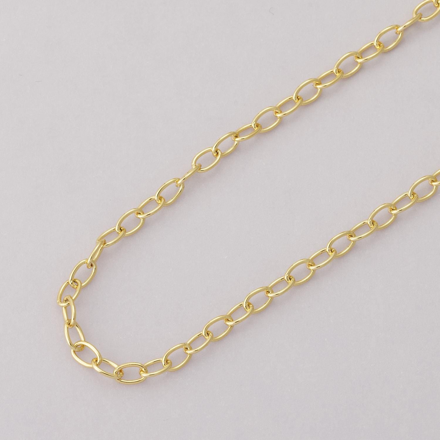 16K Gold Filled 4mm x 2.5mm Minimalist Cable Unfinished Chain by Yard wholesale bulk diy jewelry making supply necklace | Roll-01852