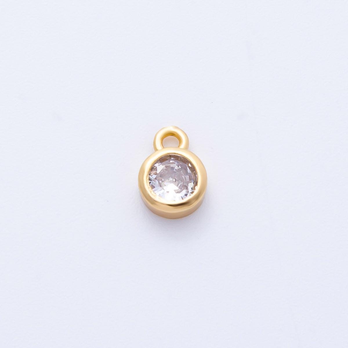 18k Gold Filled Bezel Solitaire Pendant Dainty CZ Round Charm 7.1mm Minimalist Necklace Everyday Jewelry Gift for Her | CHARMS-00413