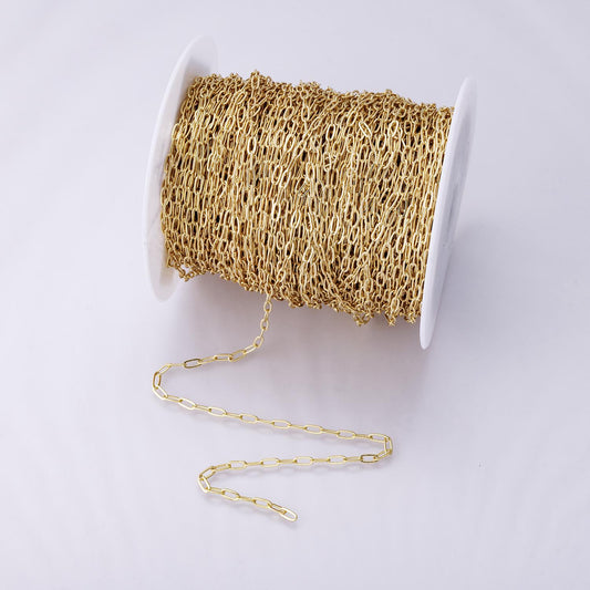 24K Gold Filled 6.2mm x 2.8mm Minimalist Paperclip Unfinished Chain by Yard wholesale bulk DIY jewelry making supply necklace | Roll-01853