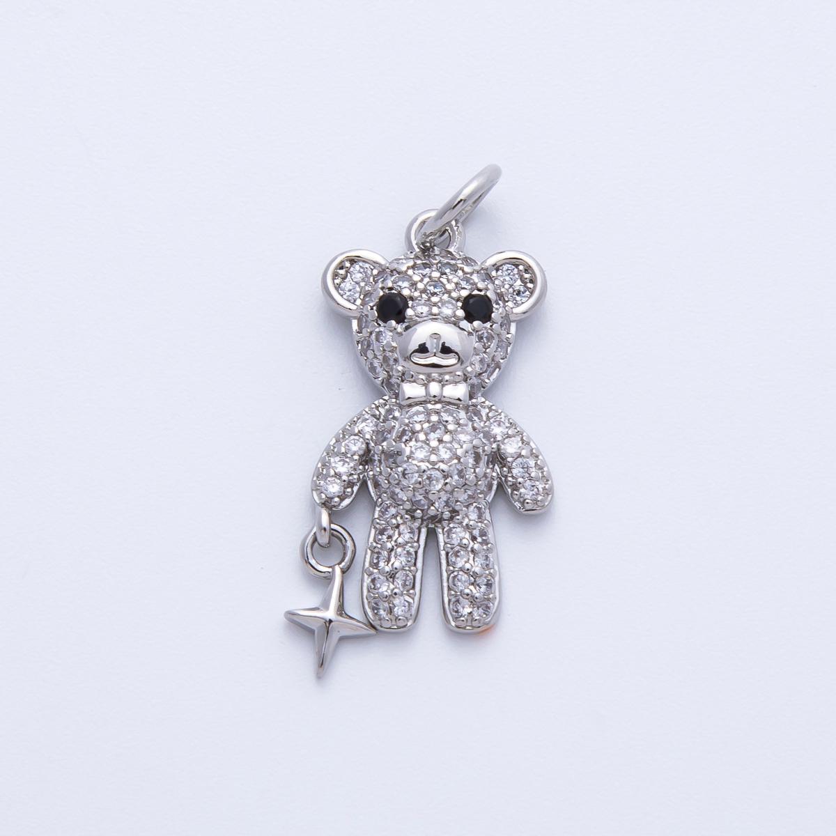 16K Gold Filled 22mm Micro Paved CZ Teddy Bear Charm in Gold & Silver sparkling stuffed animal diy jewelry making supply | Charms-00256