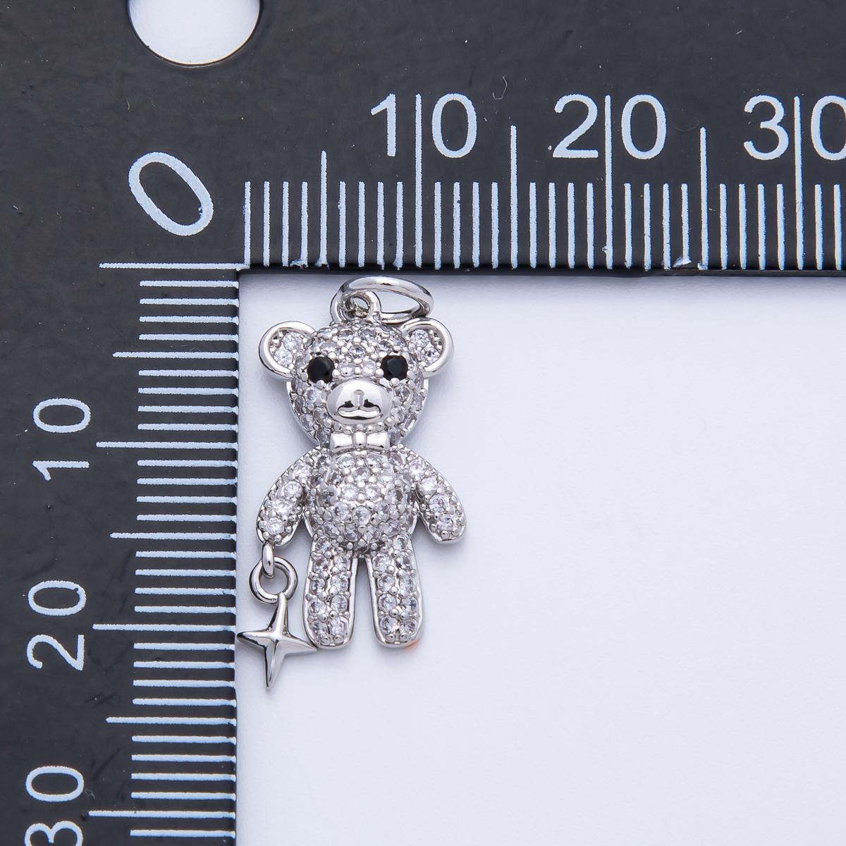 16K Gold Filled 22mm Micro Paved CZ Teddy Bear Charm in Gold & Silver sparkling stuffed animal diy jewelry making supply | Charms-00256