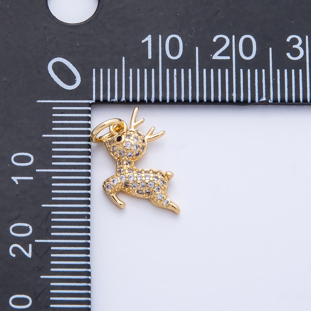 18k Gold Filled Reindeer Micro Pave CZ Charm 14.3mm Mini Forest Animal Pendant Dainty Jewelry Making Supply Necklace Earrings | CHARMS-00415