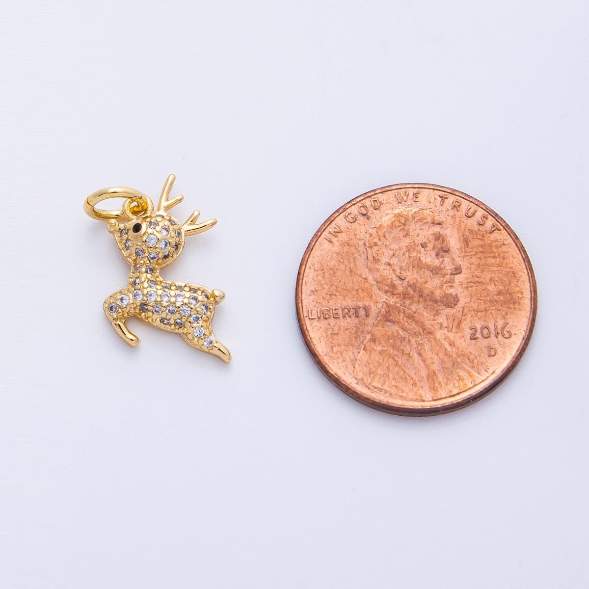 18k Gold Filled Reindeer Micro Pave CZ Charm 14.3mm Mini Forest Animal Pendant Dainty Jewelry Making Supply Necklace Earrings | CHARMS-00415